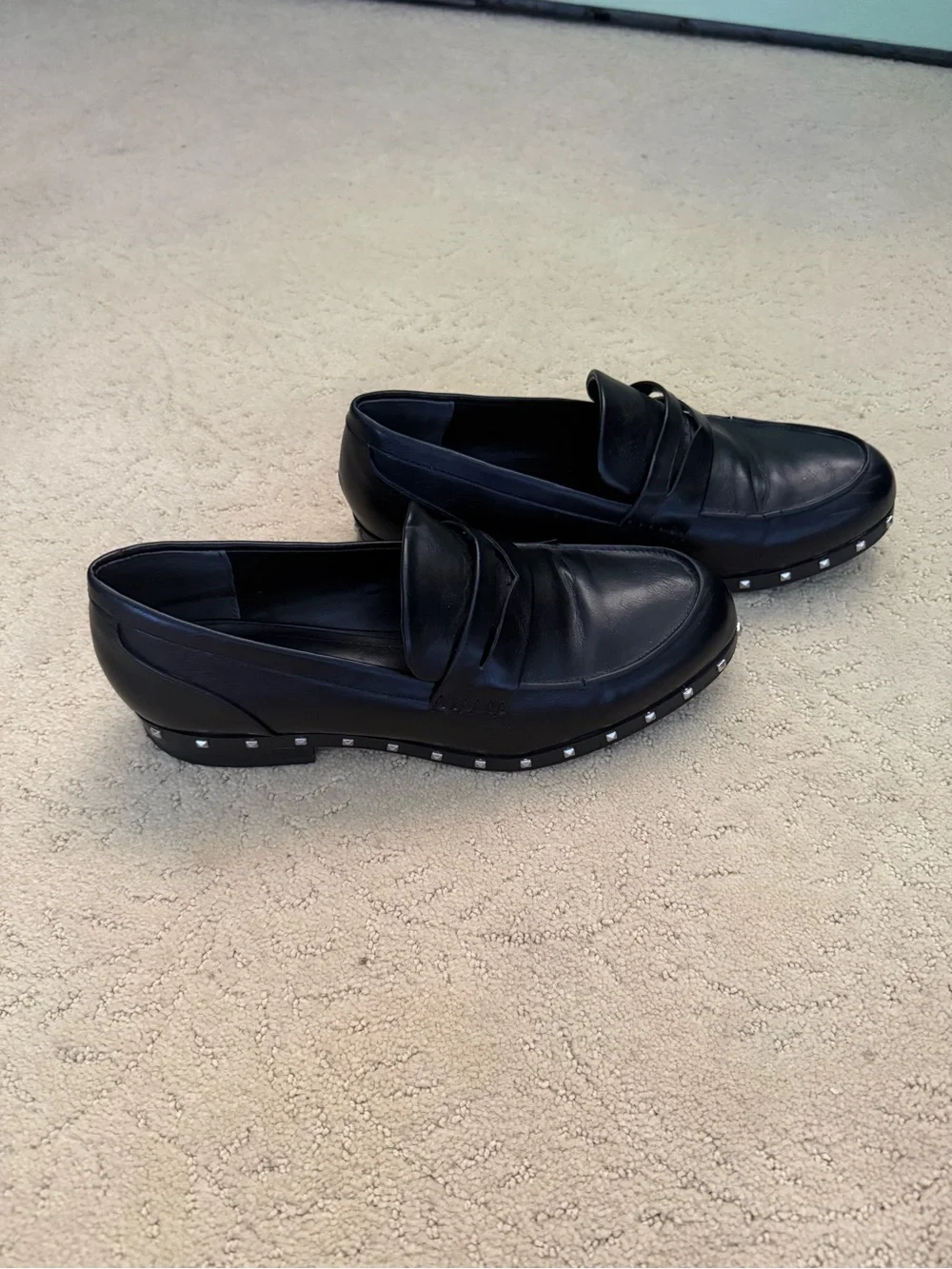 Classic Black Womens Penny Loafers with Studded Sole